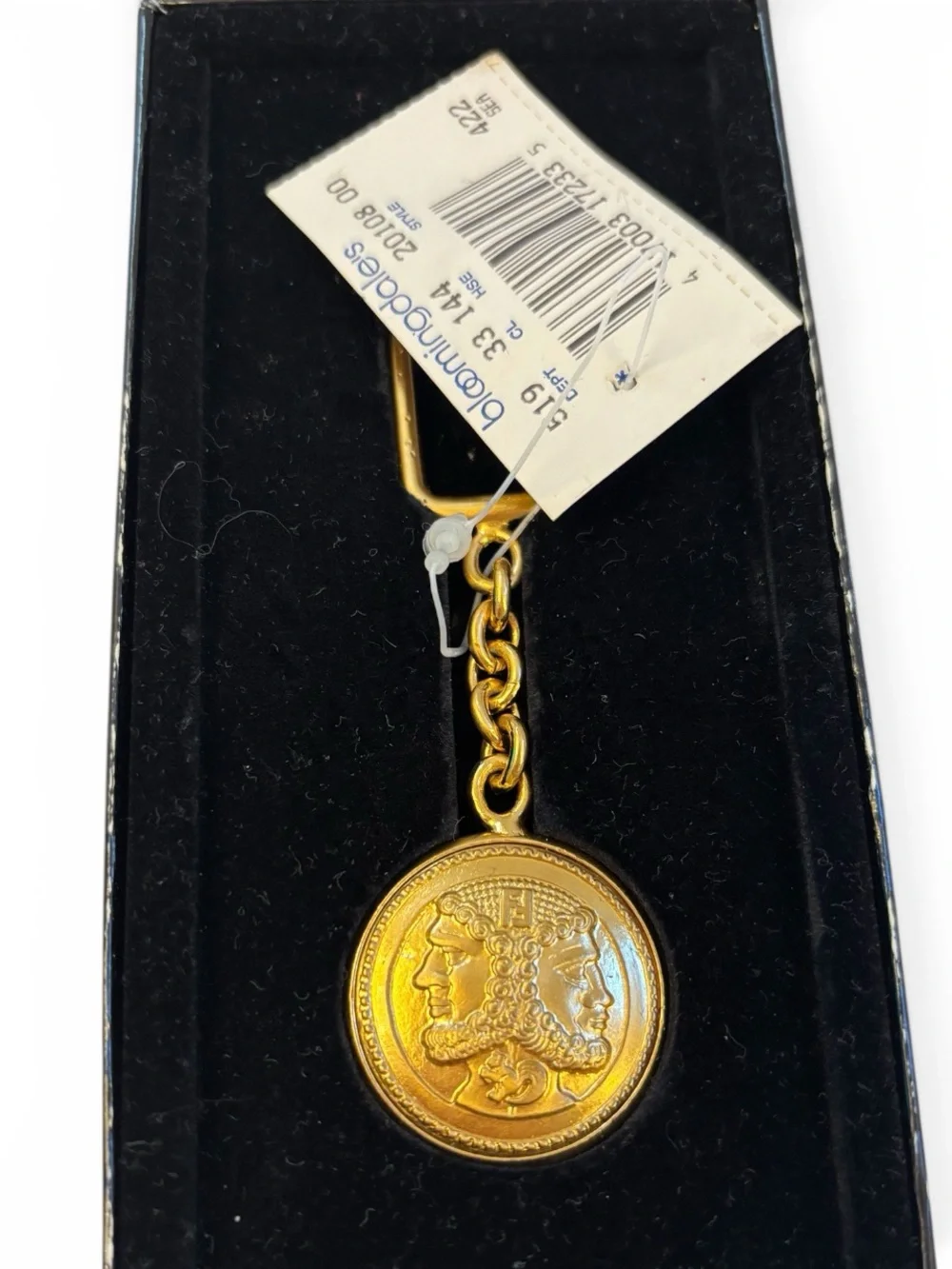 Vintage gold-tone double-headed Janus medallion keychain